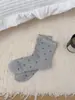 Meias estilo ballet, meias de cano médio de cor sólida fofas com bolinhas para outono e inverno para mulheres com renda, meias empilháveis doces e fofas