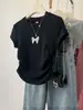 Camiseta gris de algodón puro con lazo, manga corta para mujer, diseño de verano, estilo nicho, hombro normal, corte ajustado, top adelgazante