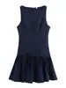 Vestido Sem Mangas Cruzado Decote Canoa Laço Cintura Marcada Babado Saia Curta Zíper Invisível Cor Sólida Vestido Regata