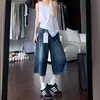 Jeans feminino retrô americano, novo modelo outono 2026, calça jeans cropped de cintura alta, perna reta e larga