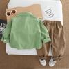 Terno de roupas de primavera para meninos 2025 Novas roupas infantis primavera e outono Bebê Estilo ocidental Roupas Bebê Camisa de manga comprida Conjunto de duas peças
