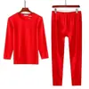 Ano de nascimento terno roupas quentes masculinas vermelho vivo casamento roupa de baixo longa