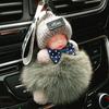 Muñeca para dormir de piel de zorro, juguete de peluche, adornos para teléfono móvil, cordón, muñeca, colgante para bolso de piel real, llavero para coche
