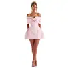 Vestido Sexy de Hombros Descubiertos con Lazo y Espalda Descubierta para Mujer, En Stock, Moda Europea y Americana Estilo Ins, Vestido Corto Elegante