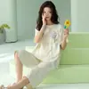 [Algodón Puro] Pijama de Mujer Verano 2026 Estilo Nuevo Manga Corta Sencillo Ropa de Casa Pantalón Tres Cuartos Ropa de Casa Conjunto de Dos Piezas