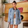Estilo Urbano Americano Chaqueta de Mezclilla Color Sólido Diseño de Bolsillo con Botón para Mujer Venta Directa de Fábrica Fuente de Fábrica Dropshipping