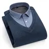 Suéter con cuello de solapa para hombre [engrosamiento con forro de polar] invierno 2024 camisa de cuello falso de dos piezas