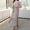Vestido Camisa de Manga Larga Floral con Cuello en V para Mujer de Tallas Grandes para Primavera y Otoño, Falda Larga Básica con Botones Múltiples en una Sola Fila y Cintura Fruncida