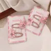 Pinza para el pelo de conejo rosa coreano con diamantes brillantes, clip doble de estrella con lentejuelas dulces para niña, pinza de goma, pinza para flequillo, accesorios para el cabello