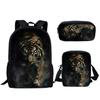 2023 Nova Mochila Escolar com Estampa 3D Padrão Sequencial de Cavalo e Tigre + Bolsa de Ombro + Estojo Três Peças