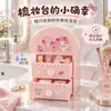Yue Mu Sanrio My Melody Caja de Almacenamiento de Escritorio de Tres Niveles Tipo Cajón a Prueba de Polvo Organizador de Joyería Menudencias Estudiante Papelería