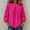 Ropa de mujer transfronteriza europea y americana Amazon tk patchwork manga de farol gofre cuello redondo color liso simple top camisa de manga larga