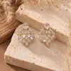 Pendientes de Zirconia de Lujo Ligero y Coloridos, Aretes Dorados con Forma de Abanico de Pluma, Pendientes para Vestido de Banquete, Joyería para Mujer al por Mayor