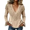 Nuevo abrigo de moda ajustado para otoño e invierno para mujer, de gamuza con borlas, cuello en V, estilo europeo y americano, transfronterizo