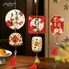 Tarjeta de Felicitación Clásica Roja China para el Gran Festival de Medio Otoño Personalizable Adorno Colgante con Borla para Souvenir de Pasteles de Luna y Frutas