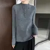Nuevo Suéter de Punto 100% Lana Otoño/Invierno para Mujer, Manga Larga, Cuello Semi Alto, Color Sólido, Costilla, Top de Cachemira