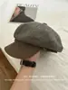 Novo chapéu octogonal de mistura de couro PU e lã, estilo coreano, outono e inverno, elegante e versátil, boina de moda vintage para mulheres