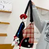 Bolsa de Lona Estilo Coreano Popular de Alta Aparência Gatinho Fofo para Mulheres, Bolsa de Ombro Único Transversal, Bolsa Tote de Grande Capacidade com Laço
