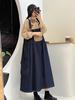 Vestido de Mezclilla con Tirantes Estilo Japonés para Mujer Estilo Literario Vintage Color Sólido Cubre Carnes Adelgazante Holgado Sin Mangas Versátil Vestido Largo para Mujer