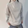 Moletom de Lã Cinza Claro Estilo Americano com Zíper Diagonal para Homens e Mulheres, Camiseta de Manga Longa com Gola Alta para Outono e Inverno, Top Camada Interna Estilo Old Money