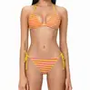 Biquíni Y2K AliExpress Comércio Exterior Listrado Color Block Decote Halter Sexy Hot Girl Conjunto Lindo Puro Desejo