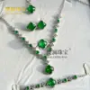 Set de Pulsera de Trébol de Cuatro Hojas de Calcedonia Imperial Verde al por Mayor para Mujer, Lujo Plateado con Incrustaciones, Nicho, Lujo Ligero, Suministro en Vivo