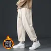 Pantalones Casuales Otoño/Invierno para Hombre Pantalones de Peto Holgados de Pierna Harlan Pantalones Largos de Forro Polar Pantalones Casuales Bordados con Letras