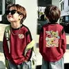 Camiseta de manga larga, algodón puro, estilo patchwork, corte holgado para niños, nuevo estilo primavera/otoño, top versátil de bloques de color como capa base para niños y preadolescentes