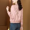 Cárdigan Casual de Uniforme de Béisbol para Mujer 2023 Otoño Nuevo Manga Raglán Chaqueta Jacquard Suelta Corta