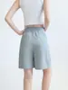 Pantalones Cortos Casuales de Nylon de Secado Rápido con Cintura Acanalada para Mujer, Verano Delgados de Corte Ajustado, Estilo Americano Petite de Pierna Ancha