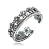 Anillo Abierto de Corona Vintage para Mujer, Anillo Creativo Estilo Dulce Fresco Floral, Anillo de Cola de Plata 925, Anillo para el Pie con Sentido de Diseño