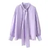 Comércio Exterior 2026 Primavera Nova Moda Feminina Estilo Europeu e Americano Casual Solta Camisa de Cetim com Laço 4786024