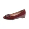 Sapatilhas femininas de bico redondo, corte baixo, cor nude, com aumento interno de altura, confortáveis para os pés, estilo francês, sofisticadas, com fivela quadrada, adequadas para o trabalho e para combinar com saias.