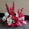 Orden de boda banquete de bodas flor artificial rosa roja floral decoración de boda tarjeta de bienvenida tablero KT flor falsa de boda flor de seda flor decorativa
