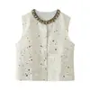 Fabricante de ropa de mujer transfronterizo al por mayor moda 2026 versátil chaleco chaqueta estilo Chanel con adornos de pedrería cuello redondo doble bolsillo