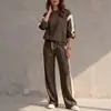 Outono/Inverno 2026 Chegada Nova Transfronteiriça Roupas Femininas Estilo Europeu e Americano Moletom Gola Redonda e Calça de Cintura Elástica Wide-leg Conjunto Casual para Mulheres