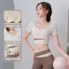 Traje Cruzado de Manga Corta con Almohadilla en el Pecho para Mujer, Moldeador de Abdomen, Elástico, Secado Rápido, Para Correr, Fitness, Yoga, Pantalones de Cintura Alta