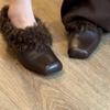Versión de Piel de Oveja~Zapatos Cálidos Peludos de Cuero Genuino para Mujer con Forro de Felpa, Zapatos Slip-On Retro Engrosados para Mujer