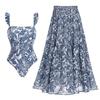 Explosiones Europeas y Americanas 2024 Trajes de Baño para Mujer Traje de Baño Azul con Libélula y Volantes y Falda Paraguas 2302