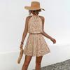2024 Eaby Amazon Wish Sitio Independiente Venta Caliente Vestido con Estampado de Corazón con Tirantes Halter Descubierto Falda Corta