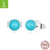 Pendientes Ziyun de plata con cuentas redondas de turquesa para mujer, estilo étnico, apilables, de plata 925, en stock, venta al por mayor