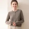 Cardigã de lã 100% pura fio Yangzi finamente fiado feminino gola redonda simples malha fina jaqueta top versátil