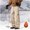 Pantalones de esquí casuales de invierno para hombre con forro polar, engrosados, marca de moda, plisados, corte recto holgado, pierna ancha, pantalones impermeables softshell