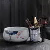 Pincel de lavagem de chá de cerâmica pintado à mão, pote de água de lavagem, copo de lavagem doméstico, recipiente para resíduos de chá, recipiente para lixo diverso, conjunto de chá com armazenamento
