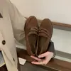Sapatos Femininos Mocassins Flats com Salto Grosso e Franjas Estilo Britânico Couro Pequeno 2025 Nova Coleção Primavera e Outono
