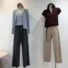 Pantalones Casuales de Hielo para Mujer, Sensación Fresca, Para el Uso Diario, Cintura Ajustada, Cordón Elástico, Caída Suelta, Adelgazantes, Pantalones de Pierna Recta Ancha