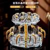 Set de Copas de Licor Facetadas de Cristal con Lámina de Oro con Vaso Medidor de Vidrio, Asa y Separador de Vino, Empaquetado en una Caja de Regalo de Tendencia Nacional