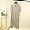 Vestido de Modal de Verano con Cuello en V para Mujer, Delgado, Tallas Grandes, Holgado, Manga Corta, Vestido de Corte A, Se Puede Usar Afuera, Vestido Largo para Dormir en Casa