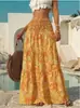 Falda Larga Estampada de Cintura Alta Estilo Vacacional Transfronterizo Europeo y Americano Falda Estilo Bohemio Verano Nueva Holgada Dobladillo Amplio