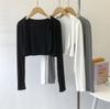 Cardigan tipo chal para mujer 2025 Verano Delgado Manga Larga Corto de Cintura Alta Cardigan Americano sin Botones Top para Mujer